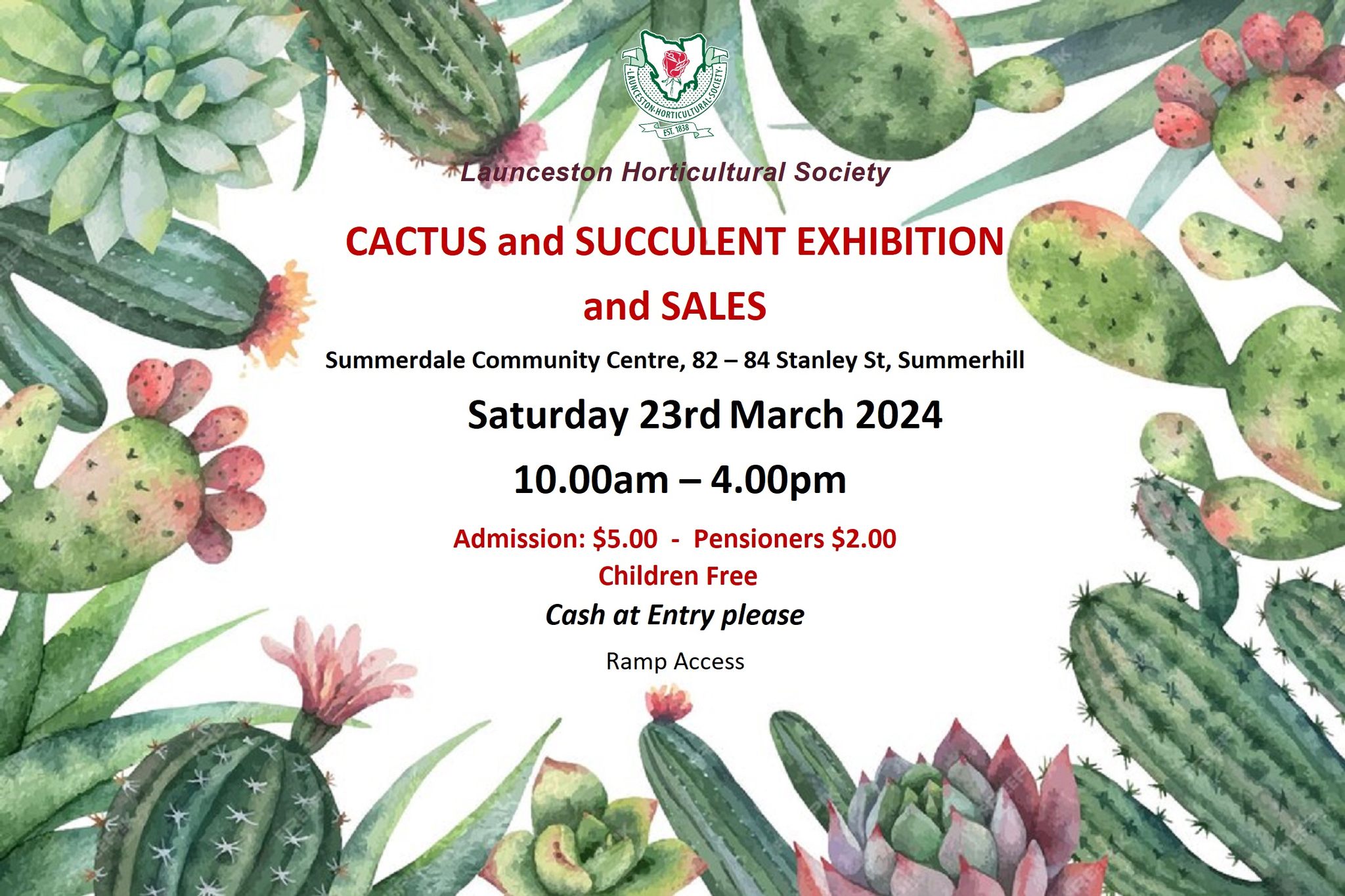 Cactus & Succulent Exhibition, 24 March, 2-4 pm, Summerdale Community Centre